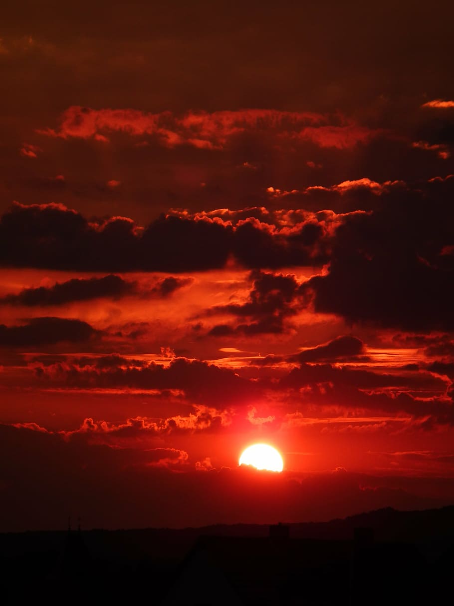 silhouette photo of cloudy sky during sunset, clouds, red, evening HD wallpaper