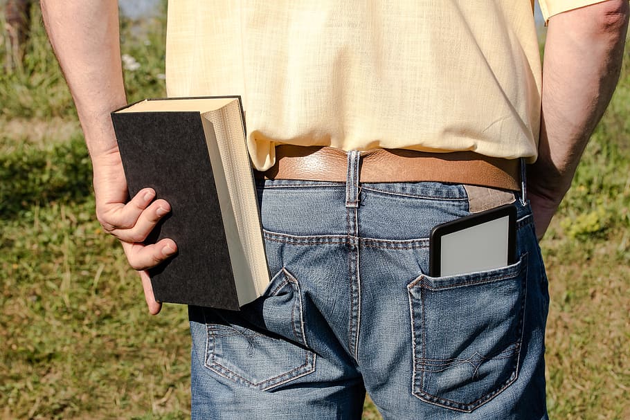 man holding black book, Ebook, E-Book, Electronic, Book, book to hold in hand HD wallpaper