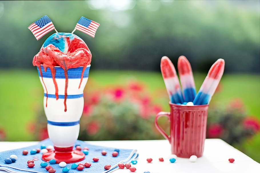 two selective focus photography ice creams on mugs, fourth of july, HD wallpaper