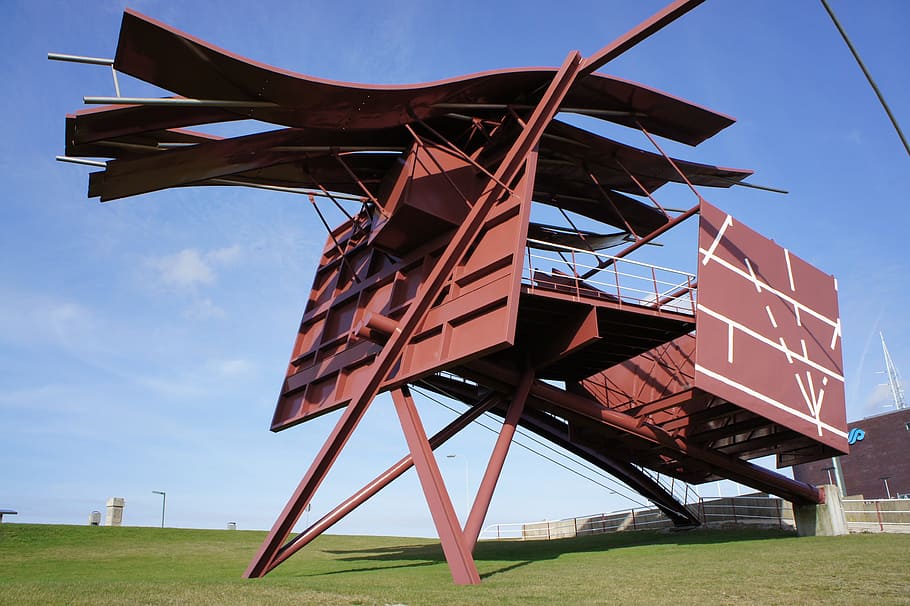art, steel, rust, blue, air, sky, architecture, nature, built structure HD wallpaper