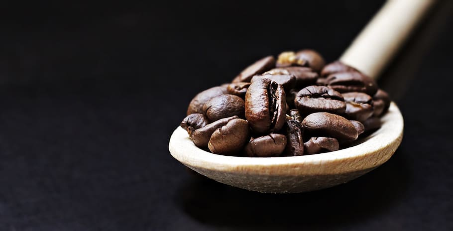 beans, caffeine, coffee, close-up, coffee beans, wooden spoon HD wallpaper