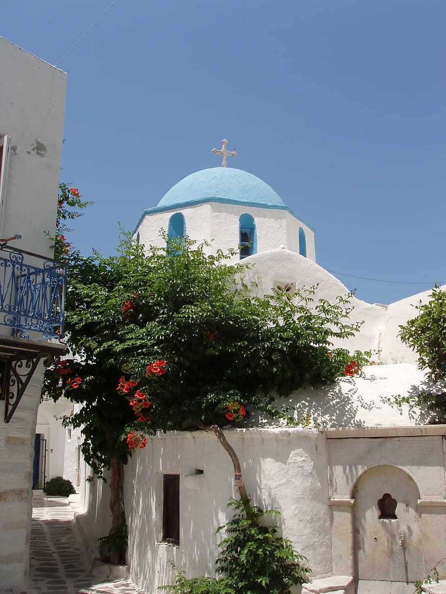 greece, cyclades, island, sky, holiday, travel, church, tourism, HD wallpaper