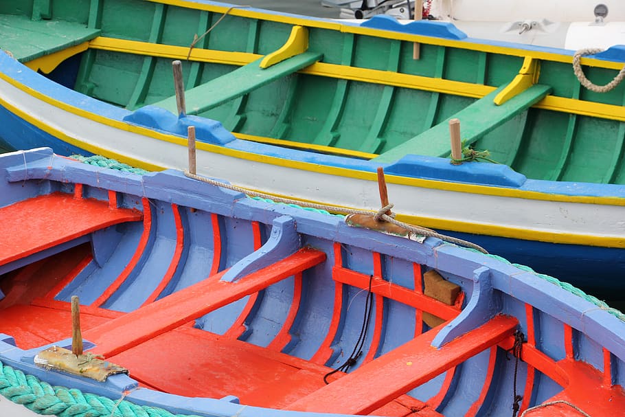 malta, boats, marsaxlokk, fishing boats, paint colour, mediterranean, HD wallpaper