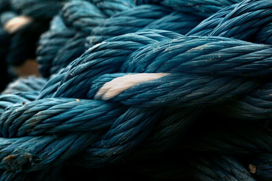 closeup photography of blue braided rope, twist, yarn, white, HD wallpaper