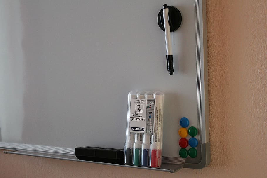 white dry erase board with markers, magnetic board, whiteboard, HD wallpaper