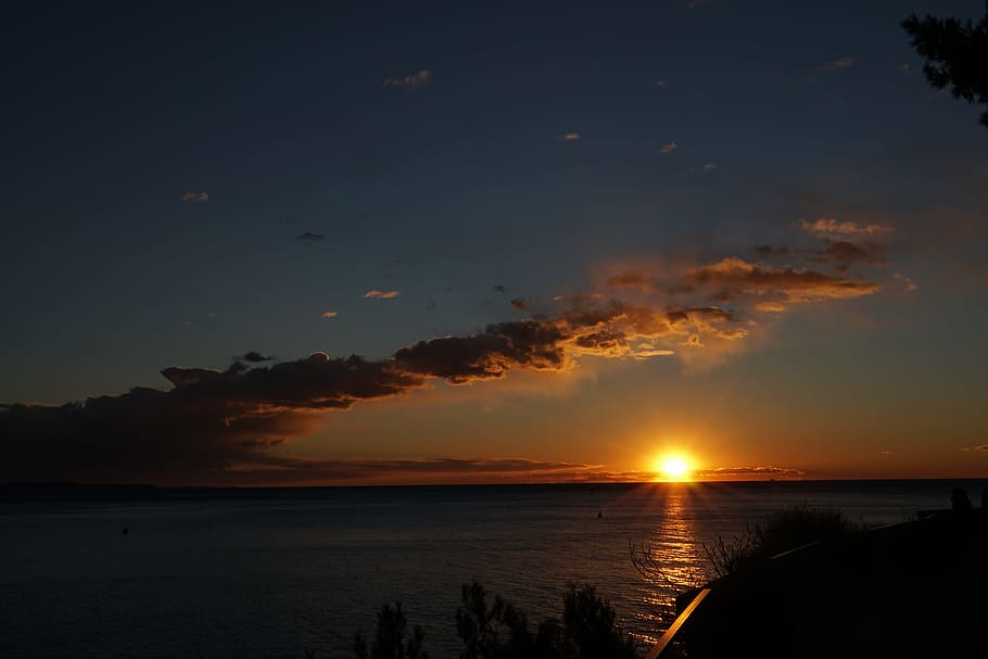 Sunset, Sea, sunset sea, abendstimmung, silhouette, nature HD wallpaper