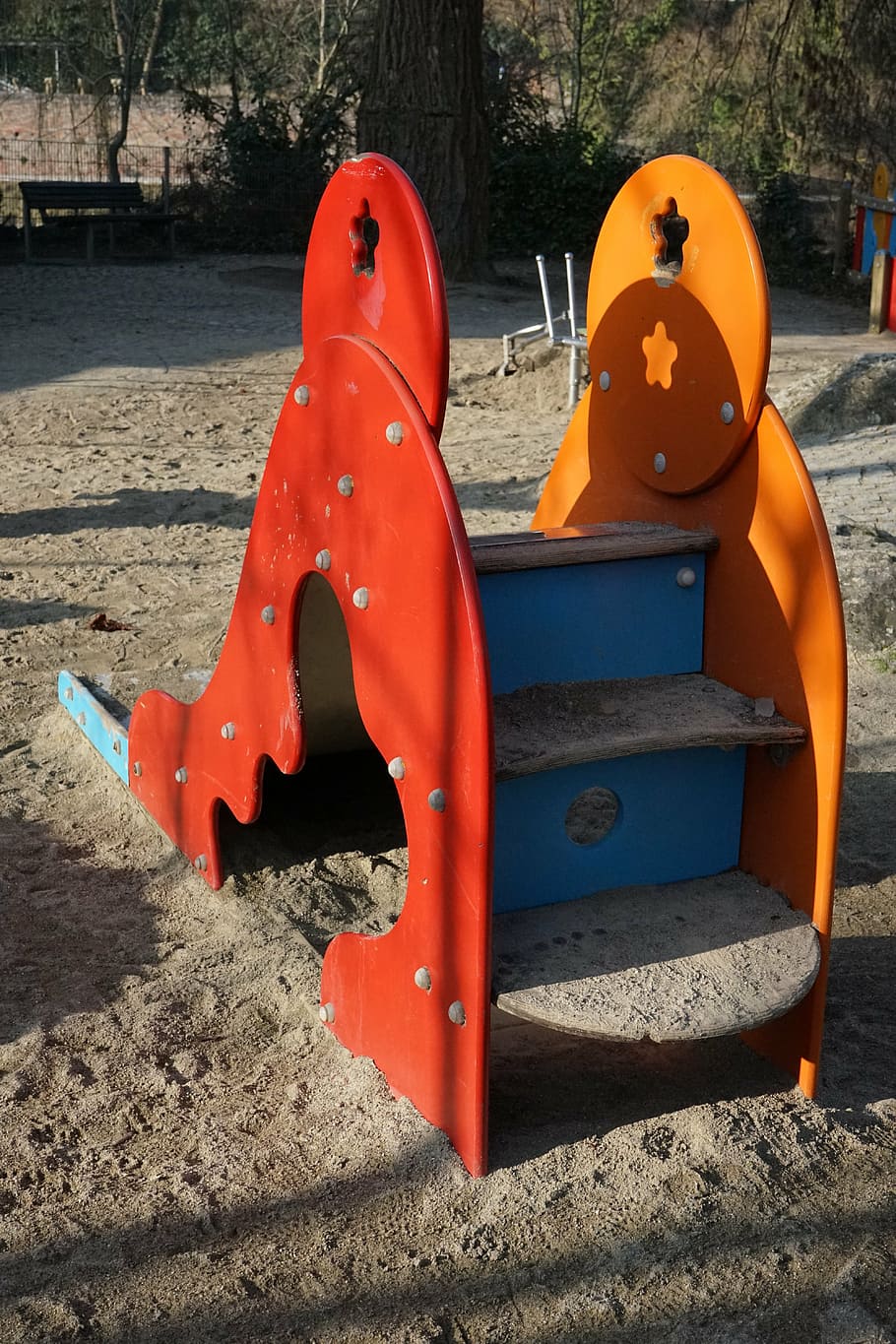 children's playground, slide, red, no people, sunlight, day HD wallpaper