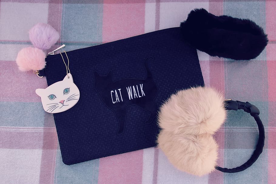 black Cat Walk pouch, clothing, teddy Bear, no People, indoors HD wallpaper