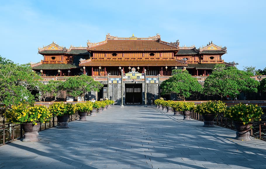 hue, vietnam, asia, palace, unesco, building, temple, roof, HD wallpaper