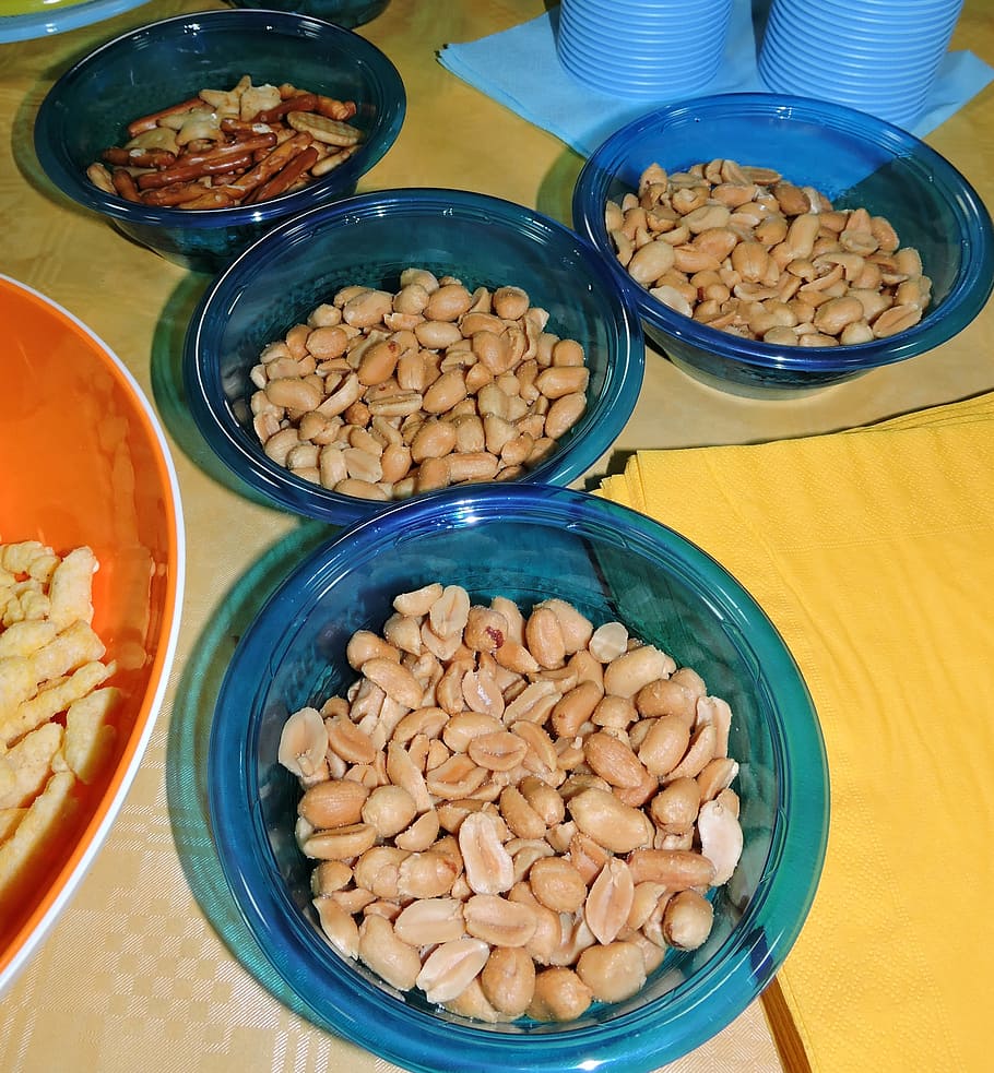 nuts, peanuts, aperitif, banco, pretzels, containers, food HD wallpaper