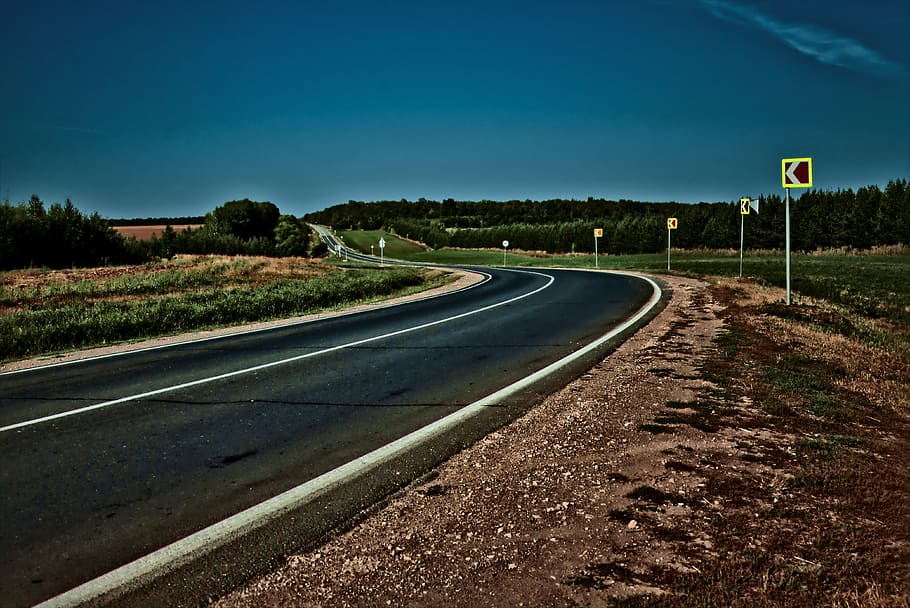 road, asphalt, summer, trees, landscape, russia, sky, empty road HD wallpaper