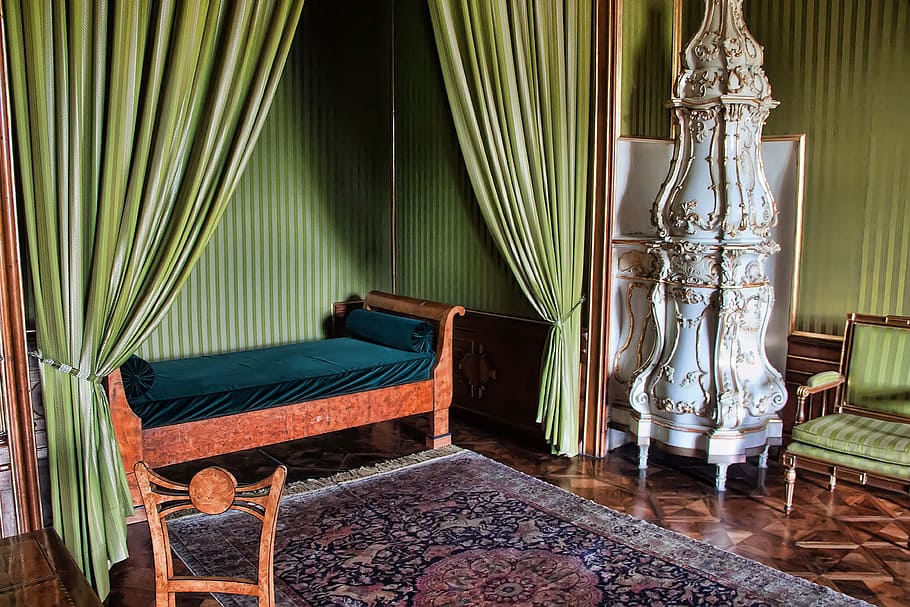 valtice, czech republic, interior, lock, bed, history, curtain HD wallpaper