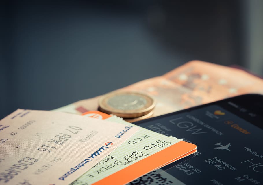 ticket cards and coin on focus photo, still, items, things HD wallpaper