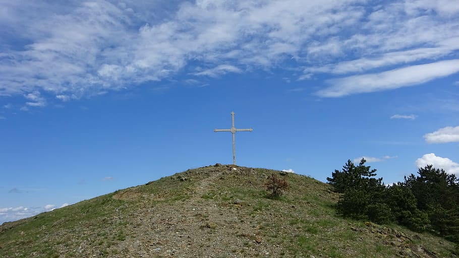 cross, mountain, summit, summit cross, mountains, clouds, sky HD wallpaper