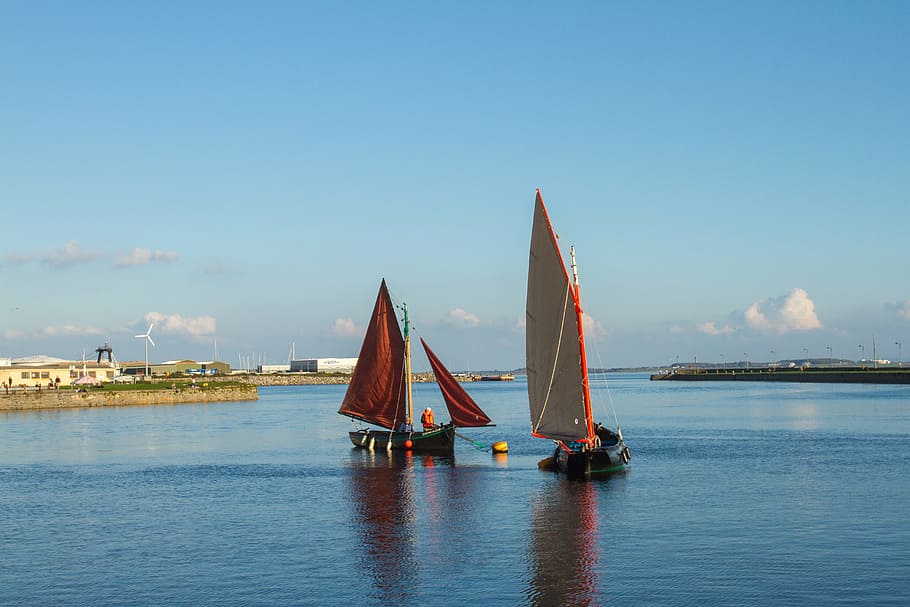 traditional, sailing, boats, galway, ireland, sky, water, transportation, HD wallpaper