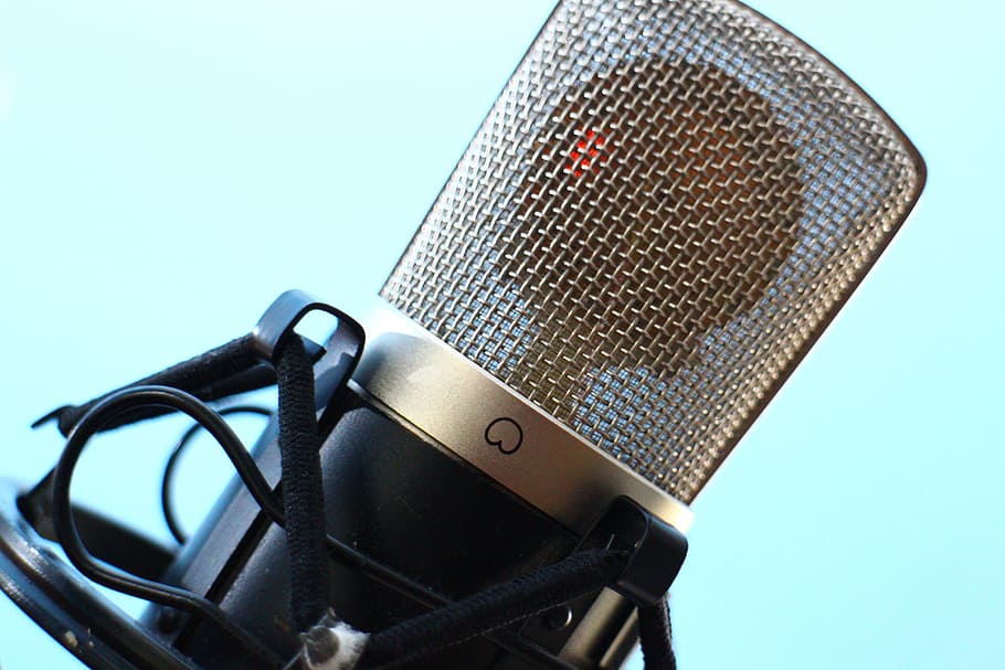 closed up photo of black condenser mic, grey, condenser microphone HD wallpaper
