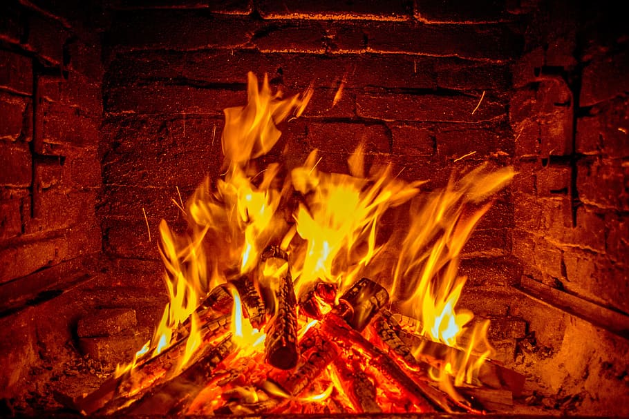 woods flaming inside fireplace, barbecue, flame, burning, fire - natural phenomenon, HD wallpaper