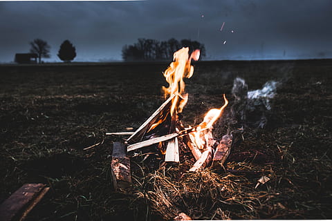 Fire, bonfire during nighttime, campfire, burn, flame, log, fire - Natural Phenomenon HD wallpaper