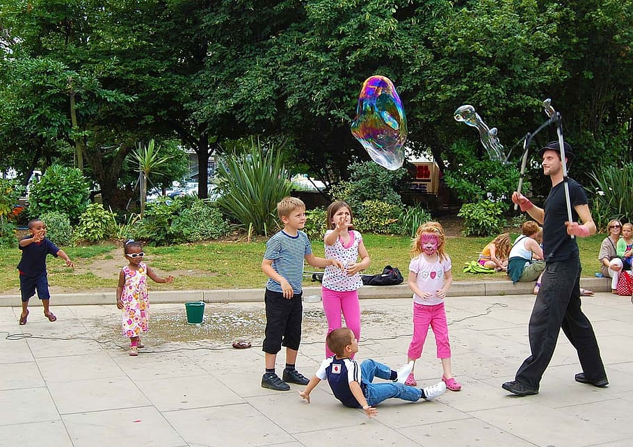 Children, Game, Soap, Bubble, Jump, holiday, girls, childhood HD wallpaper