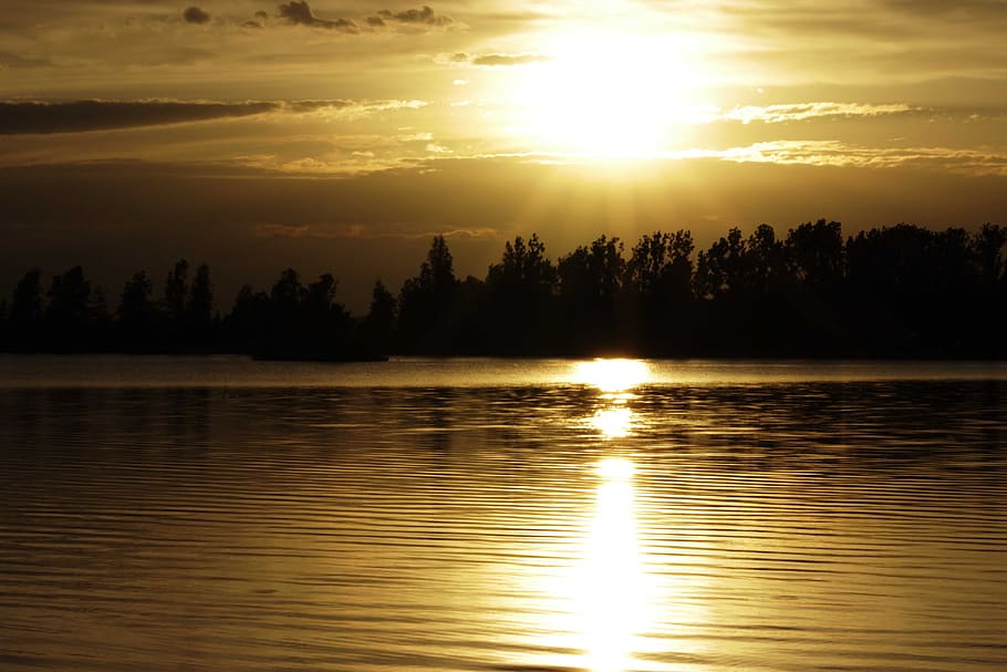 sun, sunset, water, lake, nature, natural water, landscape HD wallpaper