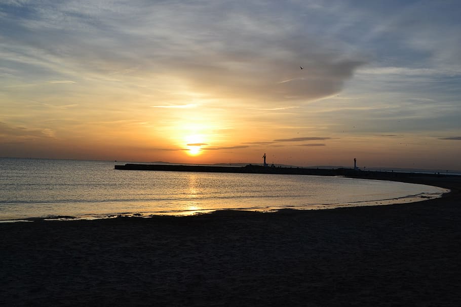 sun, sunset, sea, bay, side, evening, twilight, beach, landscape HD wallpaper
