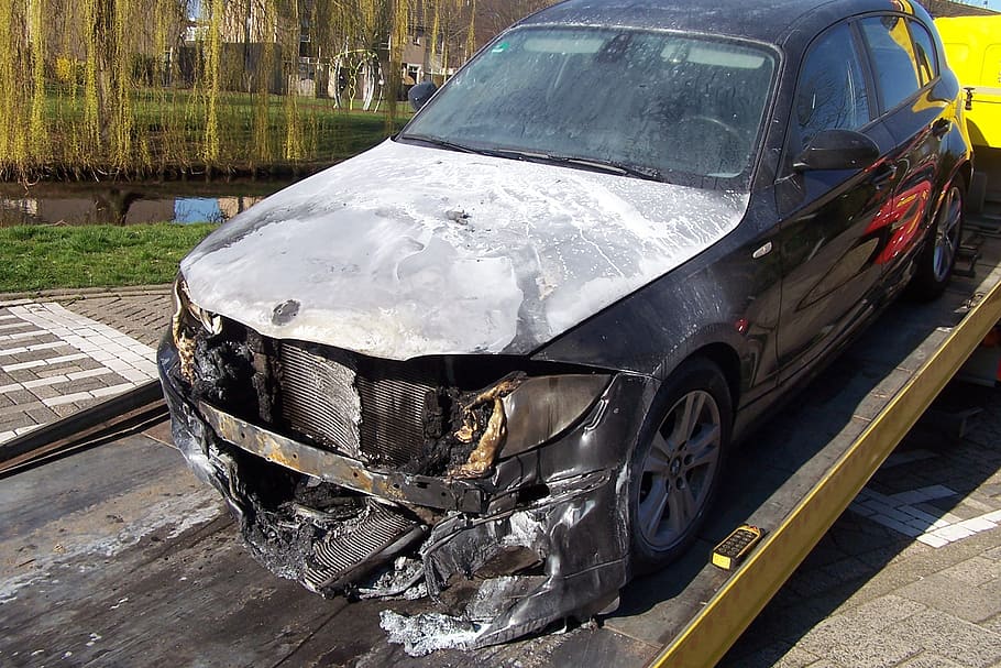 fire, car, bmw, accident, mode of transportation, land vehicle HD wallpaper