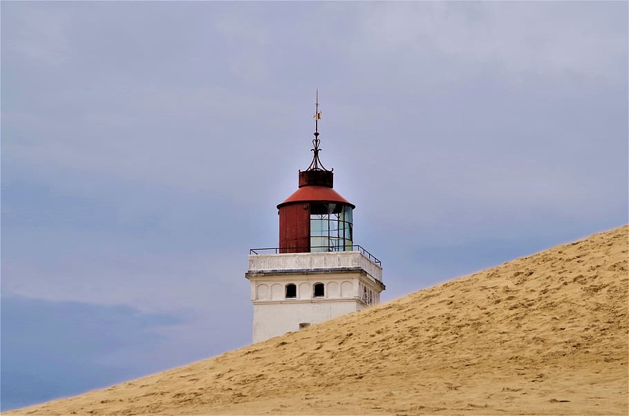Lighthouse, Denmark, Rudbjerg, rudbjerg knude, sand, no people, HD wallpaper