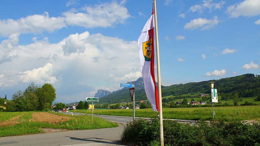 thalgau, spring, landscape, flag, patriotism, sky, plant, cloud - sky HD wallpaper