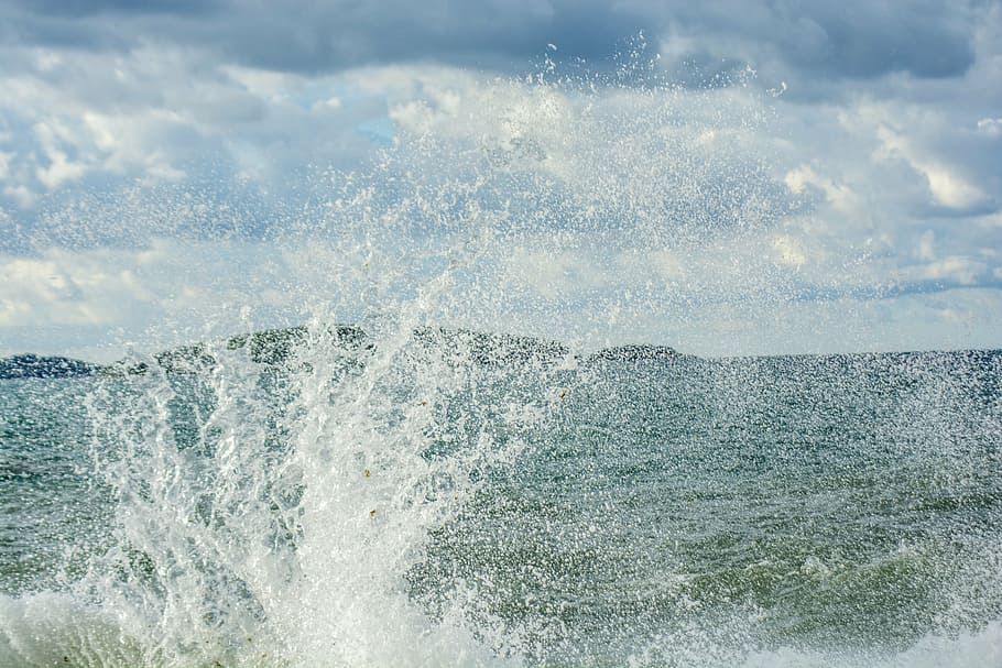 sea, waves, water, rocks, spray, riva, wind, blue, landscape HD wallpaper