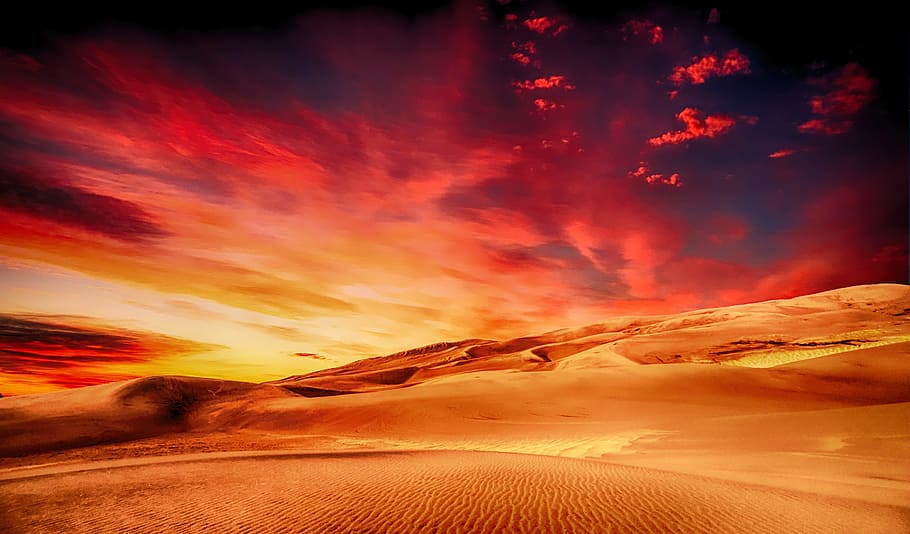 time lapse photography of pink and purple clouds, sand dunes HD wallpaper