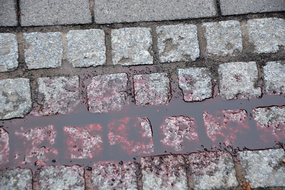 red liquid scattered on floor, blood, crime scene, murder, violent