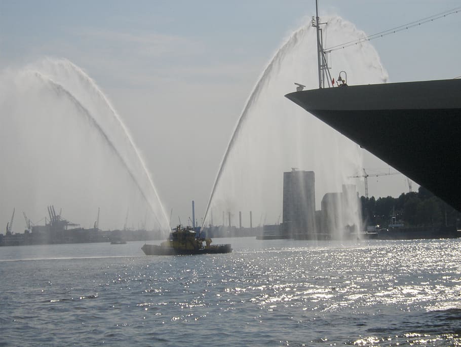 rotterdam, fireboat, port, water, nautical vessel, transportation, HD wallpaper