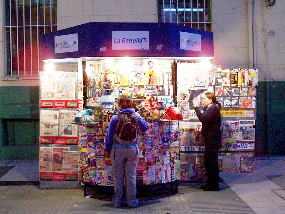 Newsstand, Valparaiso, Chile, city, one man only, city street