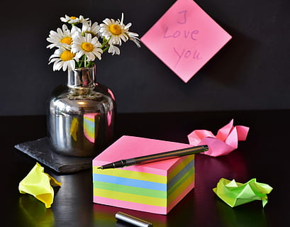 black pen on sticky notes, paper, block, leave, office, list HD wallpaper