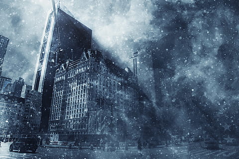photo of concrete building digital wallpaper, blizzard, snow HD wallpaper