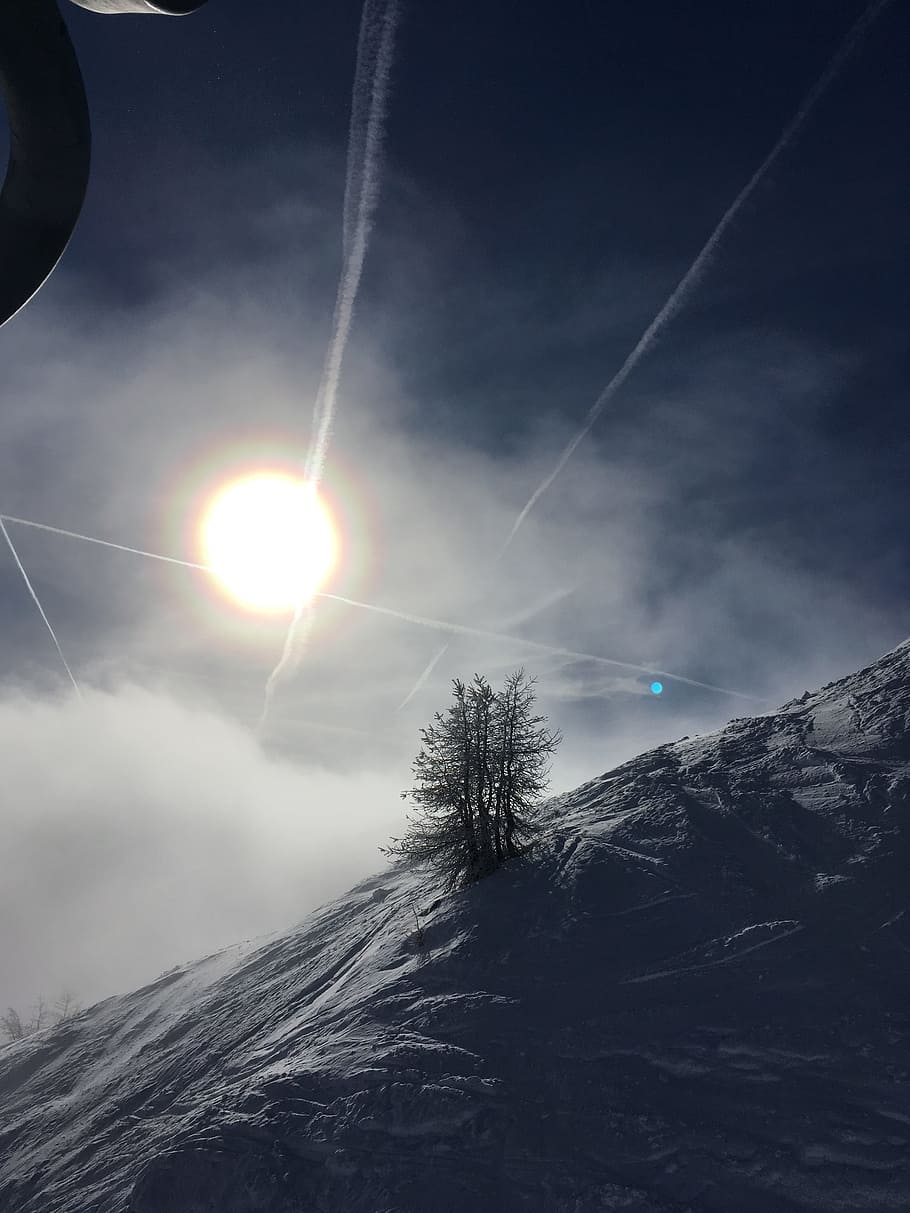 mountain, sun, ski, sky, beauty in nature, cloud - sky, scenics - nature HD wallpaper