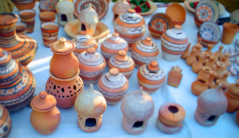 pots, things, handmade, design, old, large group of objects HD wallpaper