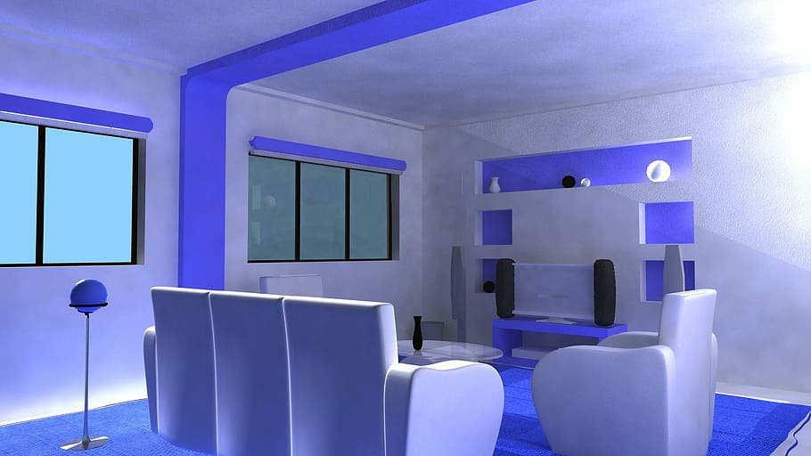 Interior, Home, Model, blue, purple, technology, indoors, no people HD wallpaper