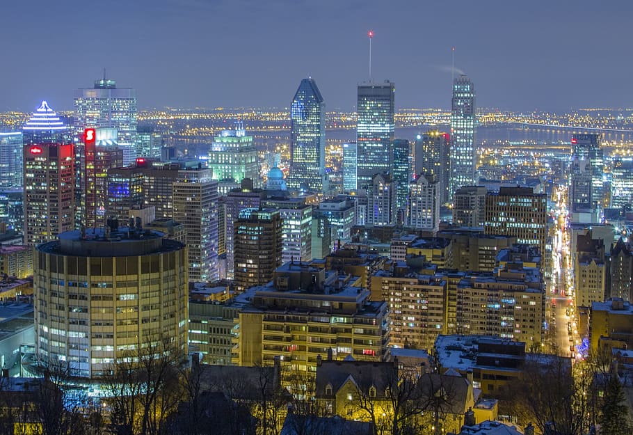 aerial photo of a city during night, Escape, photography, montreal, HD wallpaper