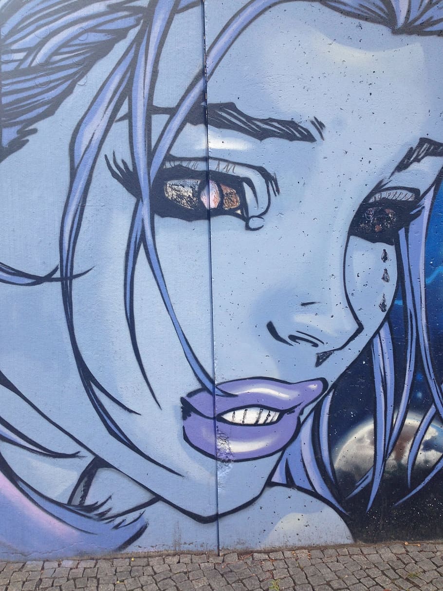 graffiti, sad woman, desperate girl, street art berlin, mourning, HD wallpaper