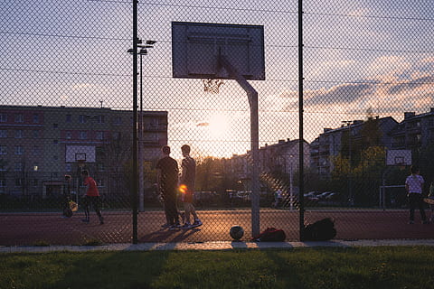 men playing basketball during golden hour, people, active, activity HD wallpaper