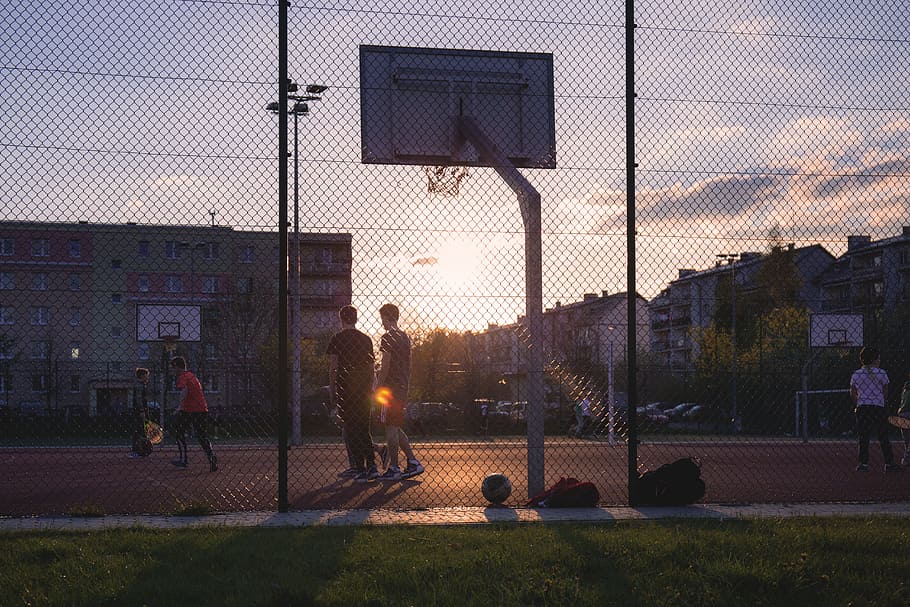 men playing basketball during golden hour, people, active, activity HD wallpaper