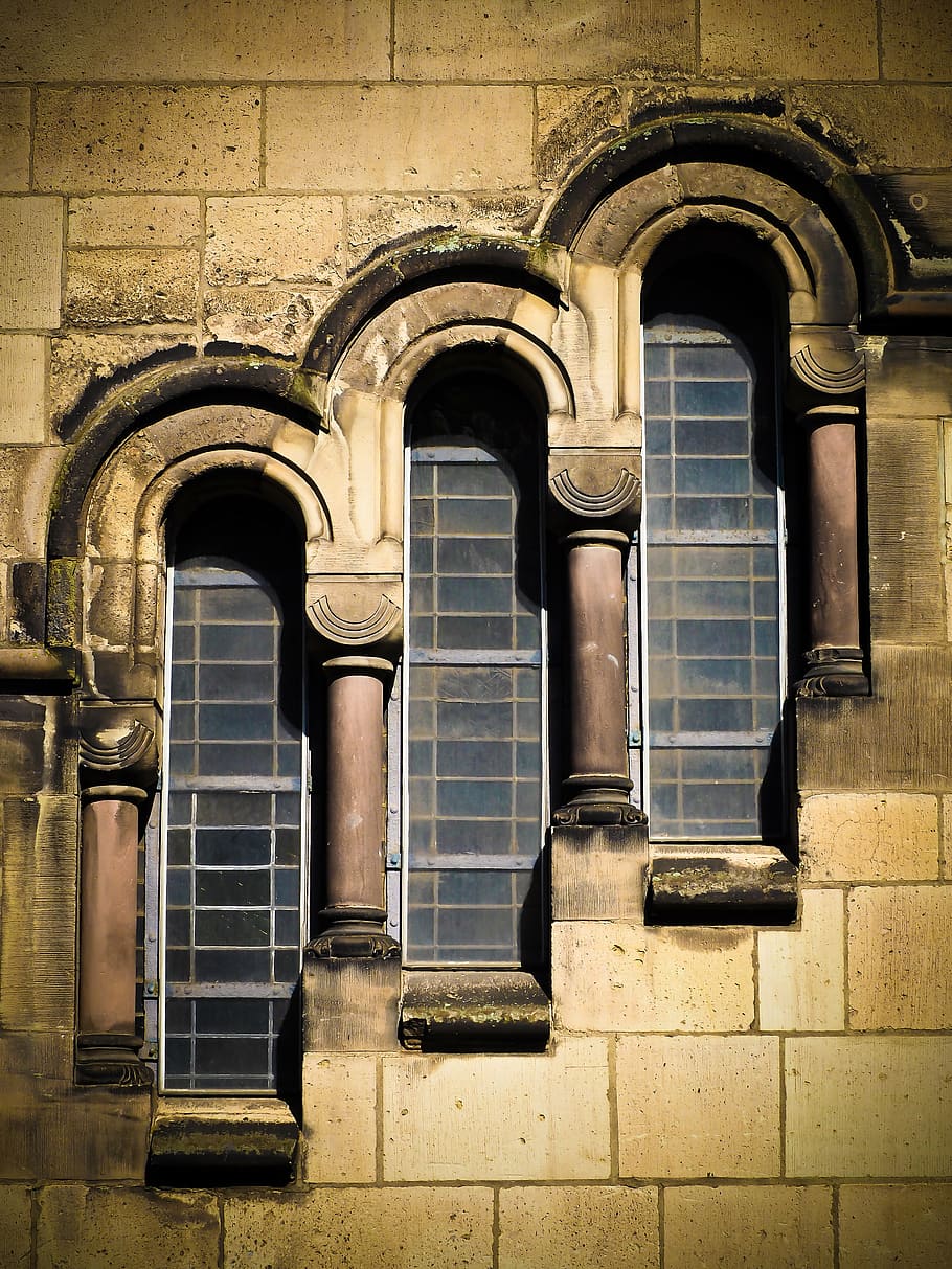 three windows no concrete building, architecture, old window HD wallpaper