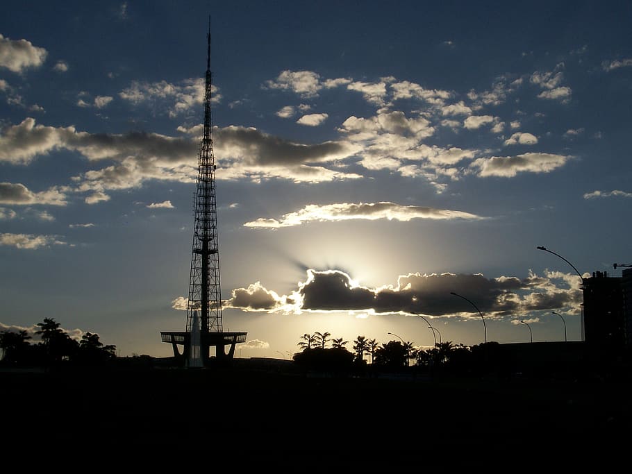brasilia, sky, tower, sunset, afternoon, ride, sol, silhouette HD wallpaper
