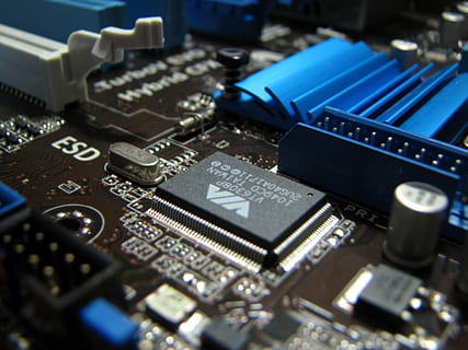 black and blue computer motherboard, Tech, Chip, technology HD wallpaper