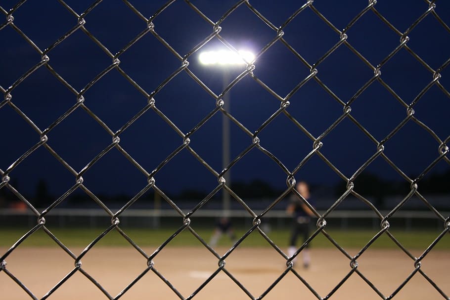 gray chain link fence, baseball, field, sport, softball, recreation, HD wallpaper