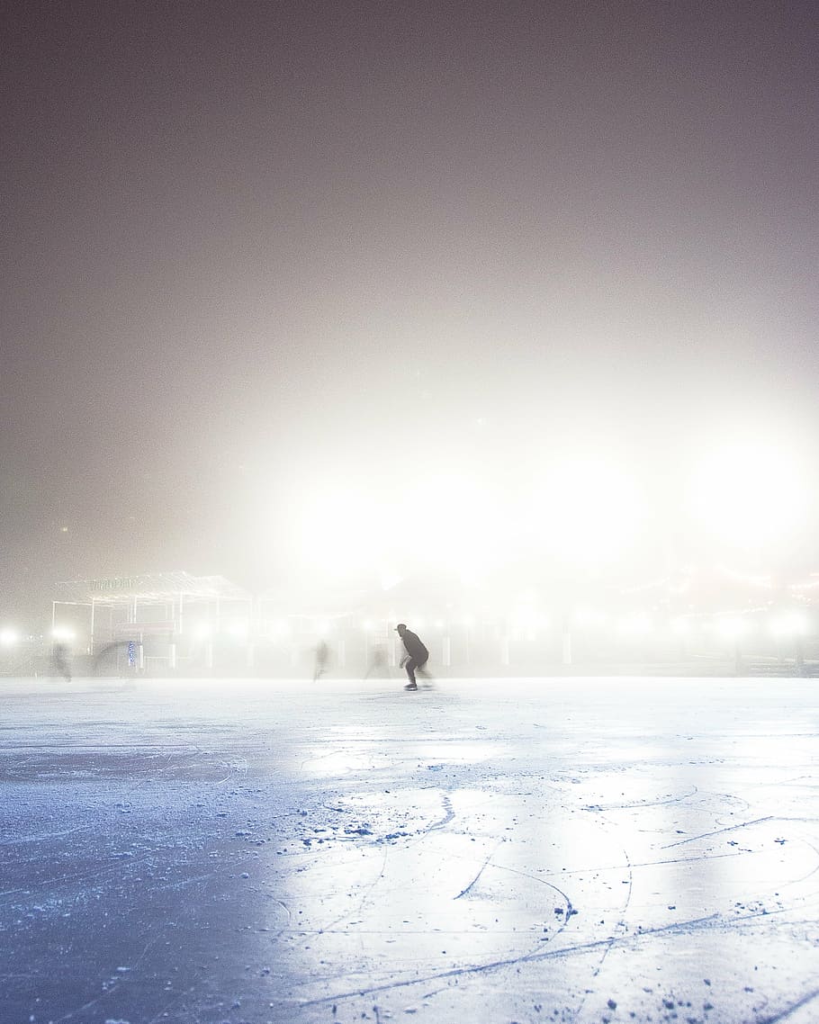 man ice skating on field, people, cold, weather, skate, sport, HD wallpaper