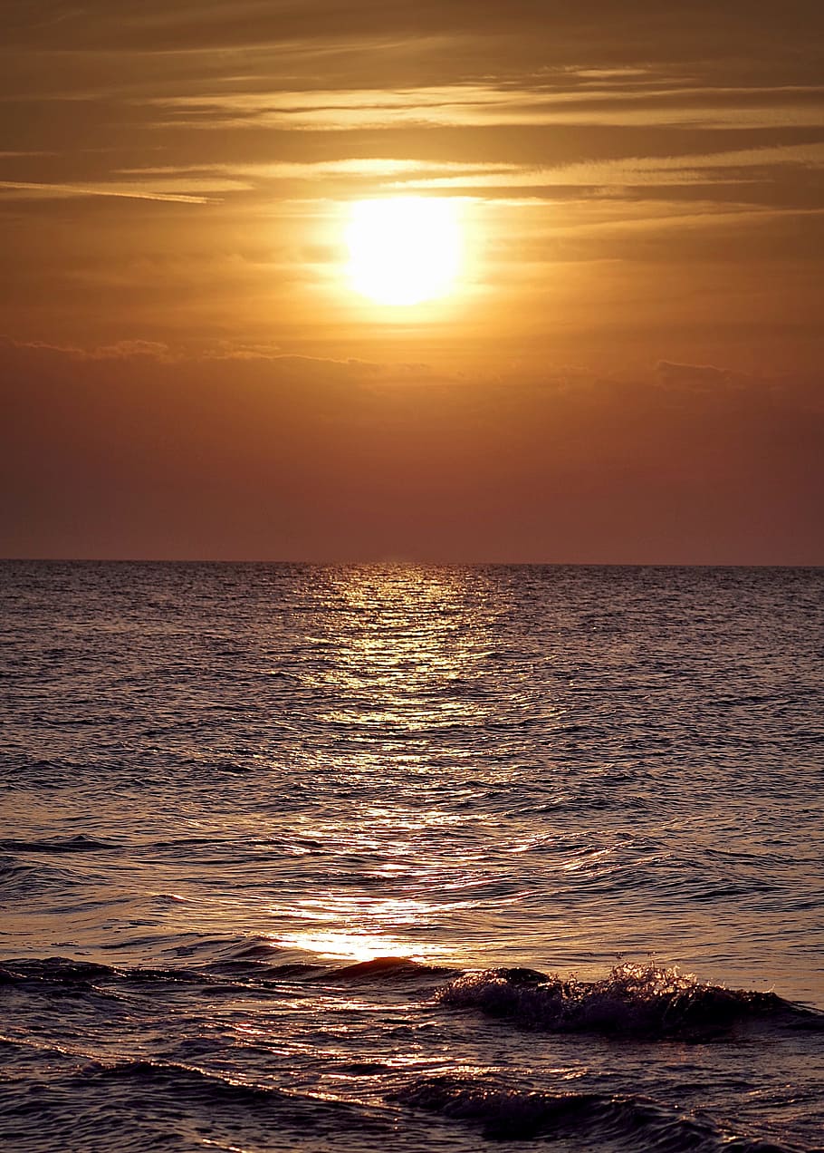 sea, sunset, evening, the sun, beach, west, clouds, the baltic sea