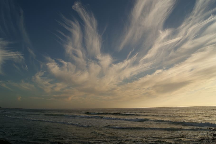 sky, clouds, sunset, beach, galicia, landscape, sea, horizon HD wallpaper