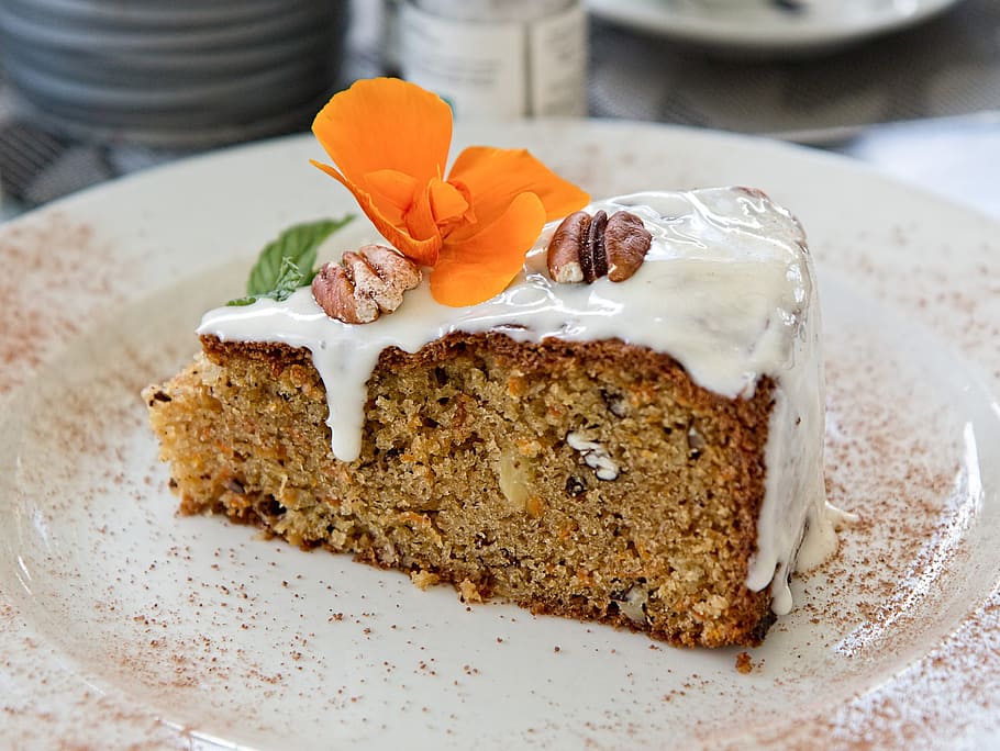 baked cake with cream, tea, coffee, flower, restaurant, dessert HD wallpaper